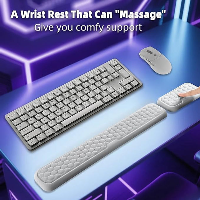 Wrist Rest for Keyboard and Mouse, Upgrade Enlarge Mouse Pad Wrist Rest, Ergonomic Memory Foam, Non-Slip Base for Computer Gaming & Office Work, 2 Piece Set, Grey (17.32x3.15+5.9x3.15 inch)