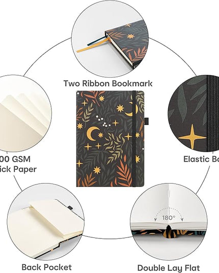 &And Per Se Dotted Journal Notebook, A5 Hardcover Bullet Dotted Journal, 160 Pages 100 gsm Thick Paper, 3 Sheets of Stickers Included - 5.7'' x 8'' (Lunar Leaf)