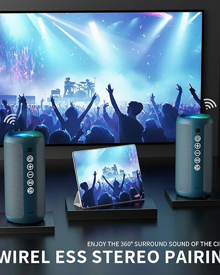 Ortizan Portable Bluetooth Speaker: IPX7 Waterproof, 24W Loud Sound, Deep Bass, Bluetooth 5.3, LED Lights, Wireless Stereo Pairing, 30H Playtime, for Home/Outdoor/Party/Beach, Birthday Gift (Blue)