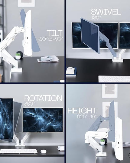 VIVO Dual Monitor up to 32 inches and 19.8 lbs per Screen, Mechanical Arm Desk Mount, Articulating Counterbalance, VESA Stand, Classic, White STAND-V002OW