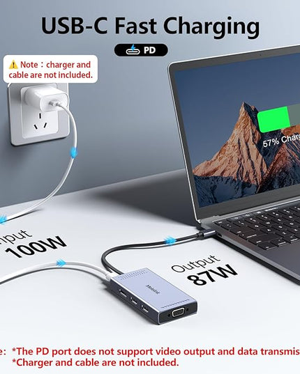 USB C Docking Station Dual HDMI Monitor Adapter, Melelink USB C Hub 3 Monitors with 2X HDMI 4K, 8K Displayport, VGA, 100W PD, USB C&A Ports, 9 in 1 Laptop Docking Station for Dell, HP, Lenovo, etc