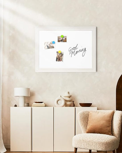 White Board for Wall, 24'' x 18'' Magnetic Dry Erase Board, Decorative Whiteboard with White Vintage Wooden Frame, Hanging Writing Board for Home Office School Dorm