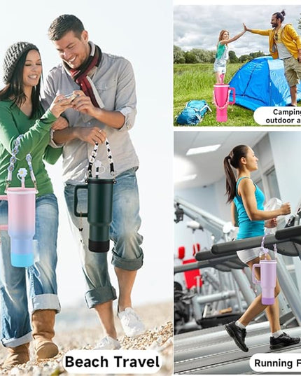 40 oz Tumbler with Handle Straw and Accessories, Drop & Abrasion Resistant, Vacuum Double-Layer Insulation, Ideal for Camping, Fitness, Outdoor Use