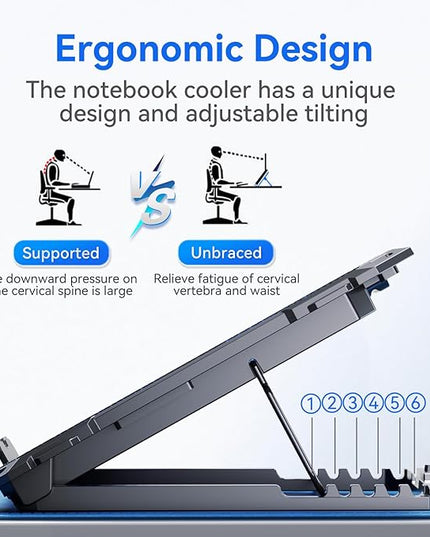ICE COOREL Laptop Cooling Pad with 8 Cooling Fans, Cooling Pad for Laptop Fan 13-15.6 Inch, Laptop Cooler Stand with 6 Height Adjustable, Notebook Cooler Pad with Two USB Port [2025 Version]