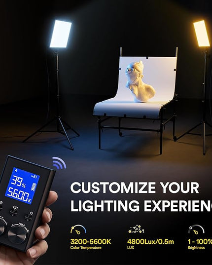 RALENO LED Video Panel Light, 2-Pack 18" 45W Photography Lights with 78'' Stand & Remote for Video Recording TikTok YouTube Streaming, CRI97+ Bi-Color 3200-5600K Studio Lighting