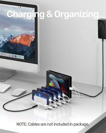 【5PCS】 Unitek Multi Charging Station, 10-Port USB Charger for Multiple Device with SmartIC Tech and Adjustable Dividers, Organizer Stand Compatible with iPad, Tablet, Kindle, iPhone - 5PCS, White