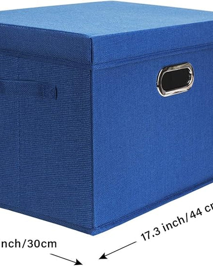 TYEERS Large Storage Bins with Lids, Collapsible, Washable, Fabric Storage Boxes for Organizing, 17.3x11.8x11.4 inches, 3 Pack, Classic Blue