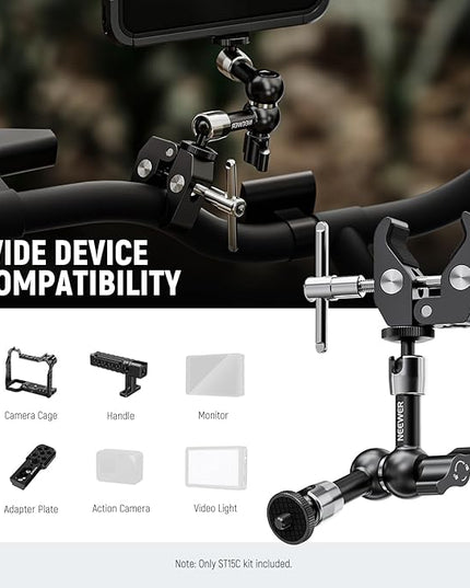 NEEWER 6"/15cm Adjustable Magic Arm with Super Clamp, 1/4" & 3/8" Threads, 1/4" Screws for Flash/LED Light/Microphone/Monitor, Compatible with SmallRig Camera Cage, Max Load: 4.4lb/2kg, ST15C