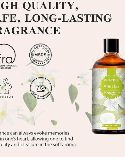 100ML/3.38fl.oz White Musk Fragrance Oils, PHATOIL White Musk Oil for Diffuser, Humidifier, Scented Oils for DIY Soap, Candle Making with Premium Glass Dropper
