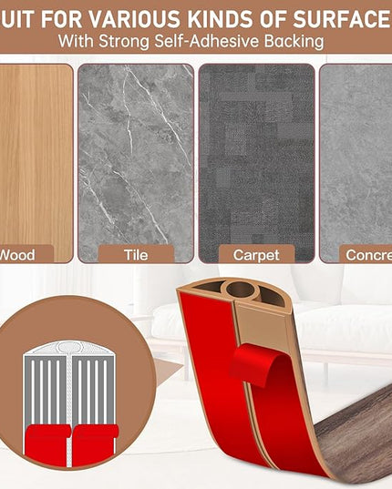 Floor Cord Cover Self Adhesive Cord Hider Floor Extension Cord Covers for Floor Power Cord Protector Cable Management Prevent Cable Trips Cable Cavity 0.32" W x 0.32" H (Smoked Brown Wood, 3.3Ft)