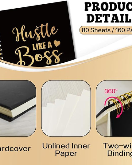 YAZMEEN Boss Lady Black Gold Spiral Notebook（160 Pages） Hustle Like A Boss Live Like A Queen Blank Hardcover Notebook Boss Appreciation Gift Funny Motivational Gift for Women Boss Entrepreneur Friend