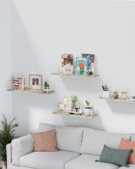 Floating Shelves for Wall Set of 4, Different Sizes Mounted Wood Floating Shelf, Wall Shelves for Living Room, Bedroom, Bathroom, Kitchen, Farmhouse Decor, Office