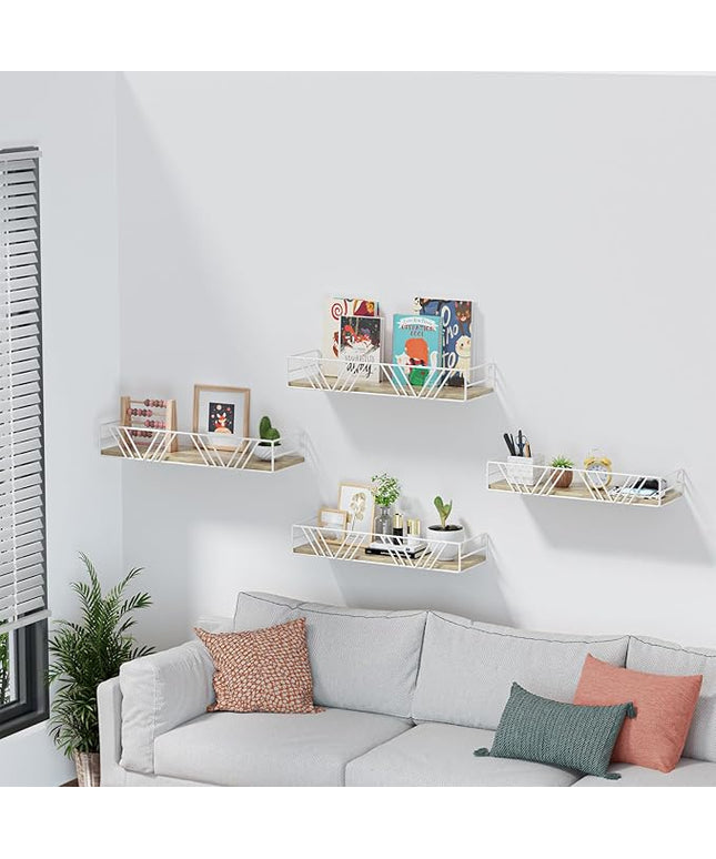 Floating Shelves for Wall Set of 4, Different Sizes Mounted Wood Floating Shelf, Wall Shelves for Living Room, Bedroom, Bathroom, Kitchen, Farmhouse Decor, Office