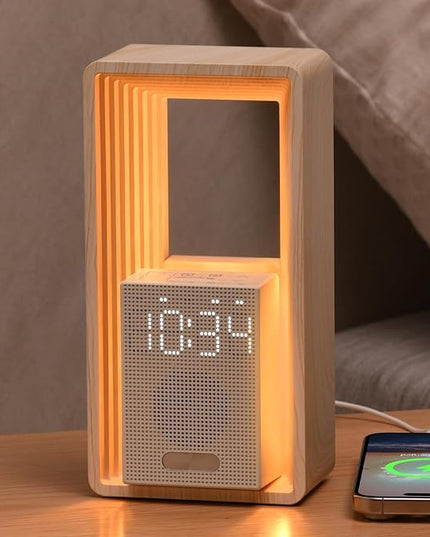 WILIT Digital Alarm Clock, Sunrise Alarm Clock with Nightlight, 9 Sleep Aid Sounds, White Noise Sounds Machine, Dimmable Display,USB Charging Port,Wood Grain Imitation,Gift for Women,Men,Travel