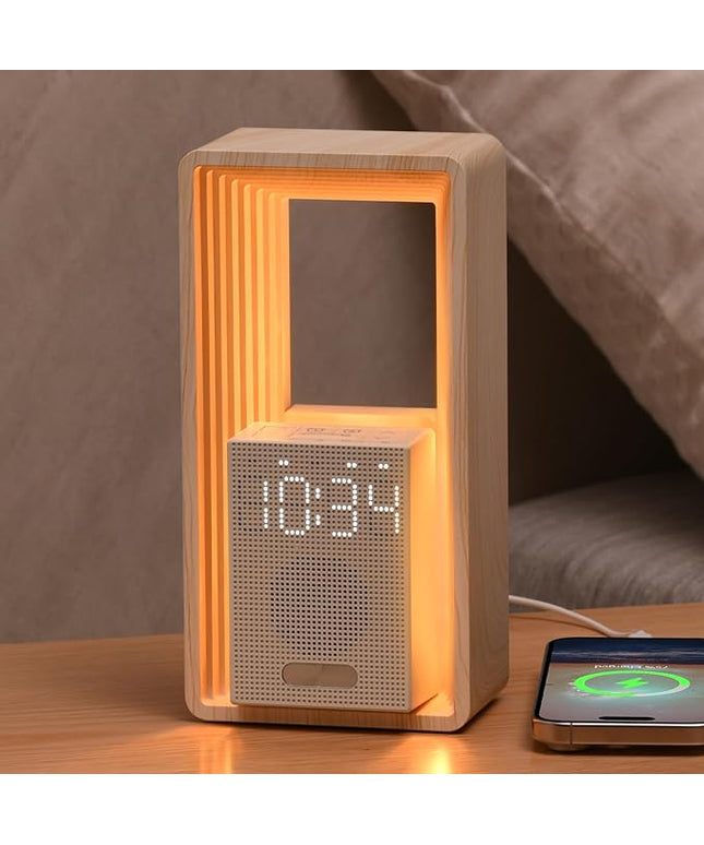 WILIT Digital Alarm Clock, Sunrise Alarm Clock with Nightlight, 9 Sleep Aid Sounds, White Noise Sounds Machine, Dimmable Display,USB Charging Port,Wood Grain Imitation,Gift for Women,Men,Travel