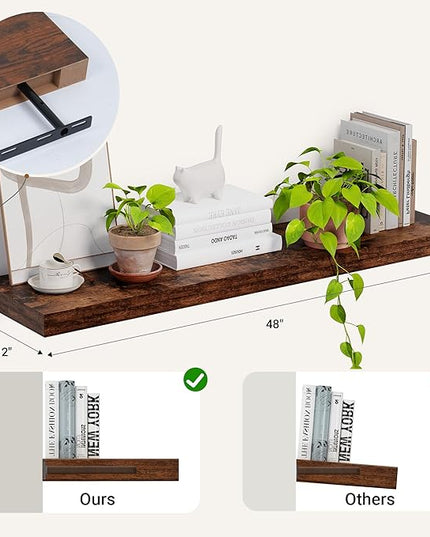 Heimlove 12 Inch Deep Floating Shelves, 72 x 12 inches Long Wall Shelf, Large Extra Display Shelf & Storage Shelf, Rustic Wood Wall Shelves for Fireplace Mantel, Rustic Brown - 1Pack