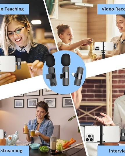 MAYBESTA Professional Wireless Lavalier Lapel Microphone for iPhone Android - Bluetooth Mini Phone Microphones for Video Recording - 2 Clip on Mics with USB C Interface for Tiktok YouTube Vlog