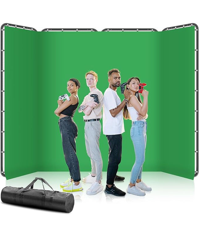 7.87ft x 13.12ft Large Green Screen Backdrop with Stand, Foldable Frame for Group Photo Backdrop, YouTube Creators, Streamers, Studio Photography, Video Shooting, Live Streaming & Gaming