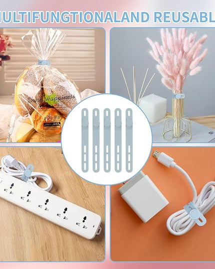Oligei 25 Pcs Silicone Cable Ties, Cable Ties Reusable, High Elasticity Cord Wraps for Electrical Cords, Cord Organizer for Earphone, Phone Charger(Blue)