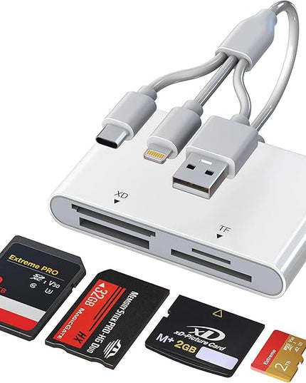Memory Stick Pro Duo Adapter for Sony Lexar Sandisk - 4-in-1 USB C/Lightning/USB-A to SD/TF/XD/Memory Stick Pro Duo Mark2 Reader, OTG Adapter Digital Camera Card Reader for iPhone/Android/Mac/PC/Pad