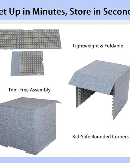 Bacocoo Portable Recording Studio,Foldable Desktop Soundproof Cover with Noise Reduction,Quick Assembly Lightweight Design for Home Broadcast,Voice Isolation,Streaming,Video Conference. (Gray)