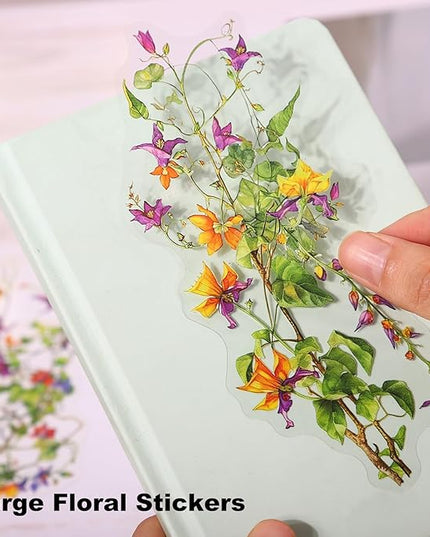 AuriicLeaf Floral Vine PET Stickers – 60PCS Vintage Botanical Design, Waterproof & Pre-Cut, Large Size for Journals, Junk Journals, Scrapbooking, and Craft