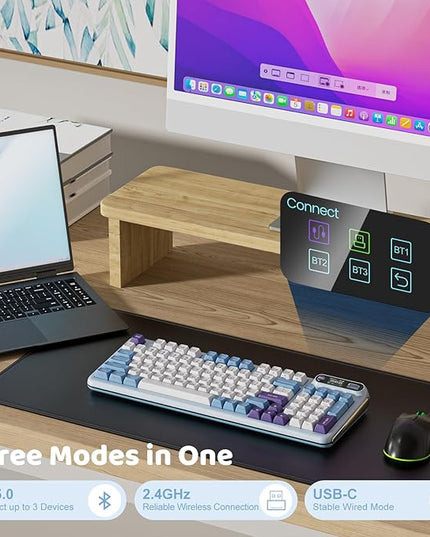 KZZI Z98 Wireless Mechanical Keyboard, Smart Display & Knob, BT5.0/2.4GHz/USB-C, Hot Swappable Custom Keyboard, Pre-lubed Linear Switches, Gasket Mount, RGB Creamy Gaming Keyboard
