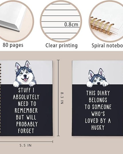 LIANGW Funny Husky Notebook Journal Gifts for Women & Men, Gifts for Husky Lovers Notebooks, Funny Gifts for Coworkers, Hardcover Spiral Notebook 5.5x8.3 Inch