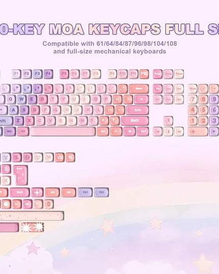 YUNZII 140 Keys MOA Keycaps, Dye-Sublimation PBT Custom Keycap Set for MOA Profile, Cute Purple Gradient Keycap for MX Switches Mechanical Gaming Keyboard(Purple)
