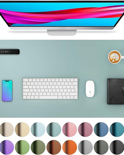 Aothia Leather Desk Pad Protector, Mouse Pad, Office Desk Mat, Non-Slip PU Leather Desk Blotter, Laptop Desk Pad, Waterproof Desk Writing Pad for Office and Home (Light Blue,31.5" x 15.7")