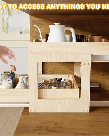 Pull Out Cabinet Organizer, 26''W×21''D×16''H Soft Close Slide Out Wooden Pull out Drawers, Double Tier Slide out Wood Cabinet Organizer, for Base Cabinet Organization in Kitchen, Pantry, Bathroom