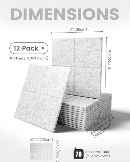 Fluxynara Large Felt Bulletin Board 48" x 36" Cork Board Alternative-12 Pack with 70 Safe Removable Adhesive Tabs, Cork Boards for Walls Cork Board for Home Office Classroom Pin Board-Marble Gray