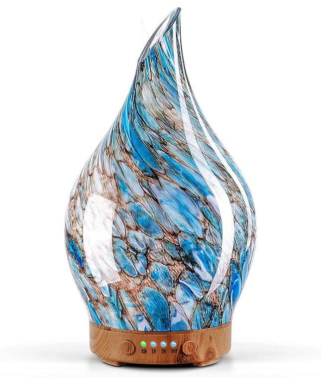 Porseme 150ml Glass Essential Oil Diffuser Aromatherapy Ultrasonic Cool Mist Humidifier 6 Running Hours Waterless Auto-Off Air Diffusers for Sleeping,Yoga,Office Working Spa and Rest (Light Blue)