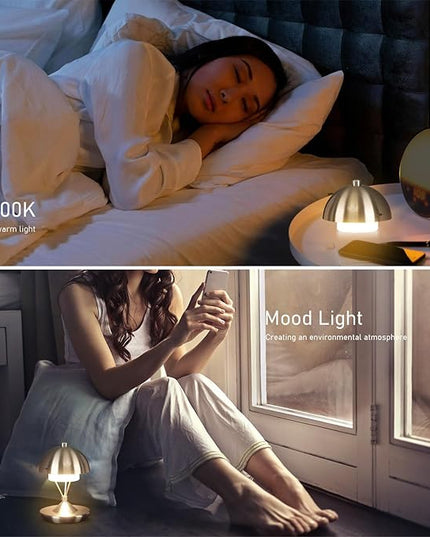 Modern Table Lamp Cordless Portable Desk Lamp, 2700K Stepless Dimming Rechargeable Battery Operated LED Lights for Bedroom, USB-C Charging, Restaurant/Bar/Night Light/Gifts (Brushed Nickel)