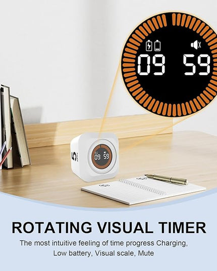 Rotating Cube Pomodoro Timer 5, 25, 10, 50 Min Preset + Custom Countdown, Desk Productivity Flip Visual Timer w/Silicone Case, Silent Mode, Ideal for ADHD Tool Study Work School (White)