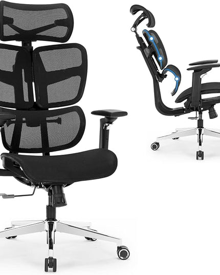 Ergonomic Mesh Office Chair with Adjustable Armrests, Lumbar Support,Big and Tall Desk Chair with Headrest and Smooth Rolling Base,Swivel Comfy Task Chair for Home Office,Black