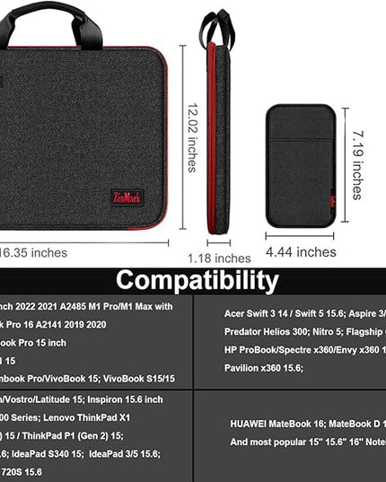 Laptop Case 15.6 Inch Briefcase Military-Grade Protection with Detachable Belt Bag, Compatible All Model of 15-16 Inch MacBook Pro and Most Popular 15.6 Inch Notebooks Chromebooks (Black Red)