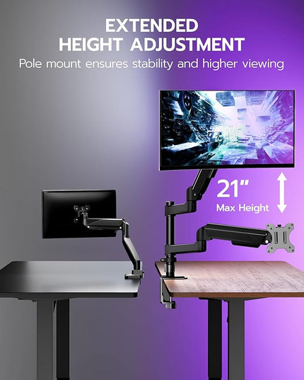 ARES WING Single Monitor Mount - Ultrawide Monitor Arm for 17 to 40 Inch Heavy Duty Curved Screen Up to 26.4 lbs with Clamp/Grommet Desk Mount, 75/100 Vesa Mount, Black