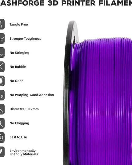 FLASHFORGE PLA Filament 1.75mm, 3D Printer Filament 1kg (2.2lbs) Spool, Dimensional Accuracy +/- 0.02mm, 3D Printing Filament Easy to Use and Fits for Most FDM 3D Printers (Purple)