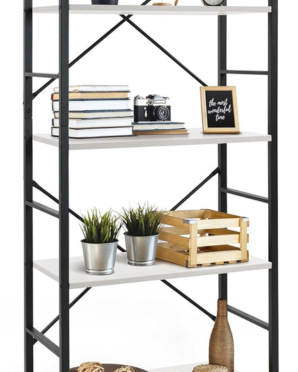 CAPHAUS 4 Tier Bookshelf, 24 Inch Width Free Standing Shelf, Bookcase Shelf Storage Organizer, Industrial Book Shelves for Home Office, Living Room, Kitchen, White Shelves & Metal Frame