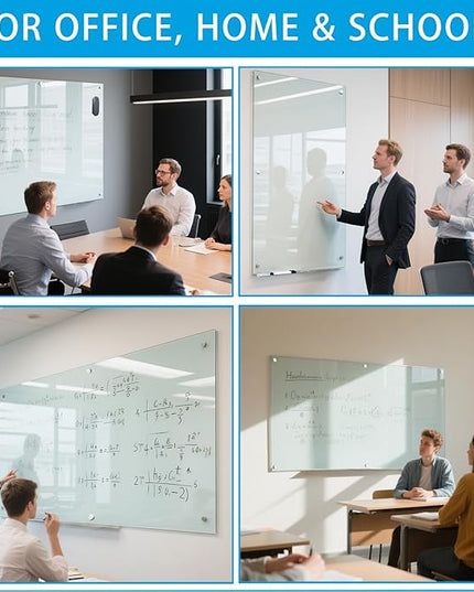 Magnetic Glass Whiteboard - 60"x36" Dry Erase White Board Frameless Glass Boards with Super Strong Magnets, Wall Mounted for Office, School and Home
