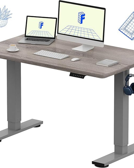 FLEXISPOT EN1 One-Piece Standing Desk 48 x 30 Inches Height Adjustable Electric Desk (Silver Frame + Grey Wood Grain Top, 2 Packages)