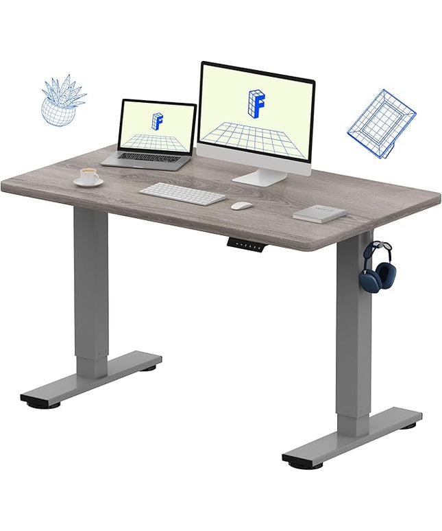 FLEXISPOT EN1 One-Piece Standing Desk 48 x 30 Inches Height Adjustable Electric Desk (Silver Frame + Grey Wood Grain Top, 2 Packages)