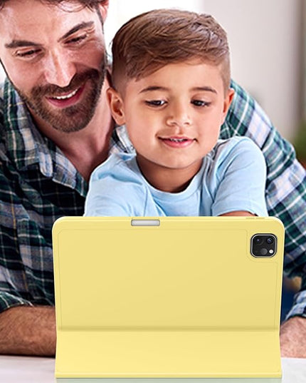 ZryXal iPad Pro 11 Inch Case (M5) 2025/ (M4) 2024 (Model: A2836/A2837/A3006), Trifold Stand Smart Cover with Pencil Holder and Soft TPU Back, Auto Wake/Sleep (Yellow)