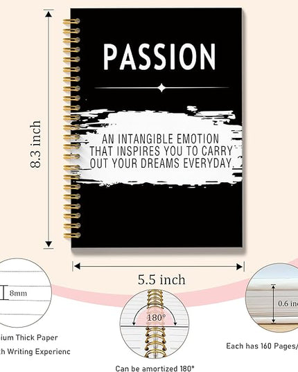 Inspirational Passion Quotes Notebook Journal, Motivational Office Notebooks for Work, Inspirational Office Gifts for Women Men Coworker, Black Hardcover Spiral Notebook 5.5x8.3