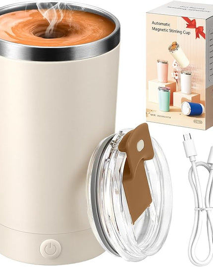 hatisan Self Stirring Coffee Mug With Lid Electric High Speed Self Stirring Mug 400ml Rechargeable Detachable Stainless Steel Self Stirring Cup for Coffee, Milk, Cocoa Christmas Gift(Beige)