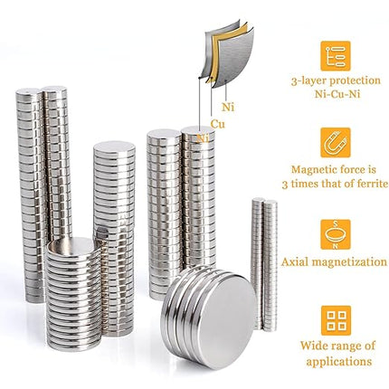 Neodymium Disc Magnets, 6 Different Size Round Rare Earth Magnets 198Pcs, Heavy Duty Small Magnet s Neodymium for Muti-use