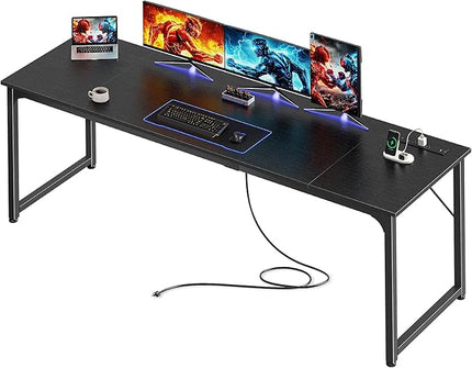PRAISUN 78 X 24 Inch Office Computer Desk with Power Outlets and USB-C Port, Larger and Longer Gaming Desk, for Home Office, Study, Writing Work from Home Table, Metal Frame, Black
