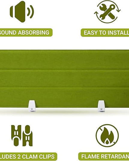 Desk Divider Panel, 34.6" x 11.8", Green – Clamp-On with 2 T-Clips, Soundproof Noise Reducing Privacy Screen for Office or Home Desk, High Quality Polyester