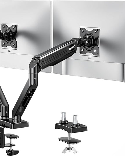 Acer Dual Monitor Arm, Computer Desk Arm with VESA Mounts for 17–32″ Screens, Fully Adjustable Gas Spring Monitor Stand, C-Clamp and Grommet Mounting Base, Fits 4.4 to 19.8lbs Computer Monitors